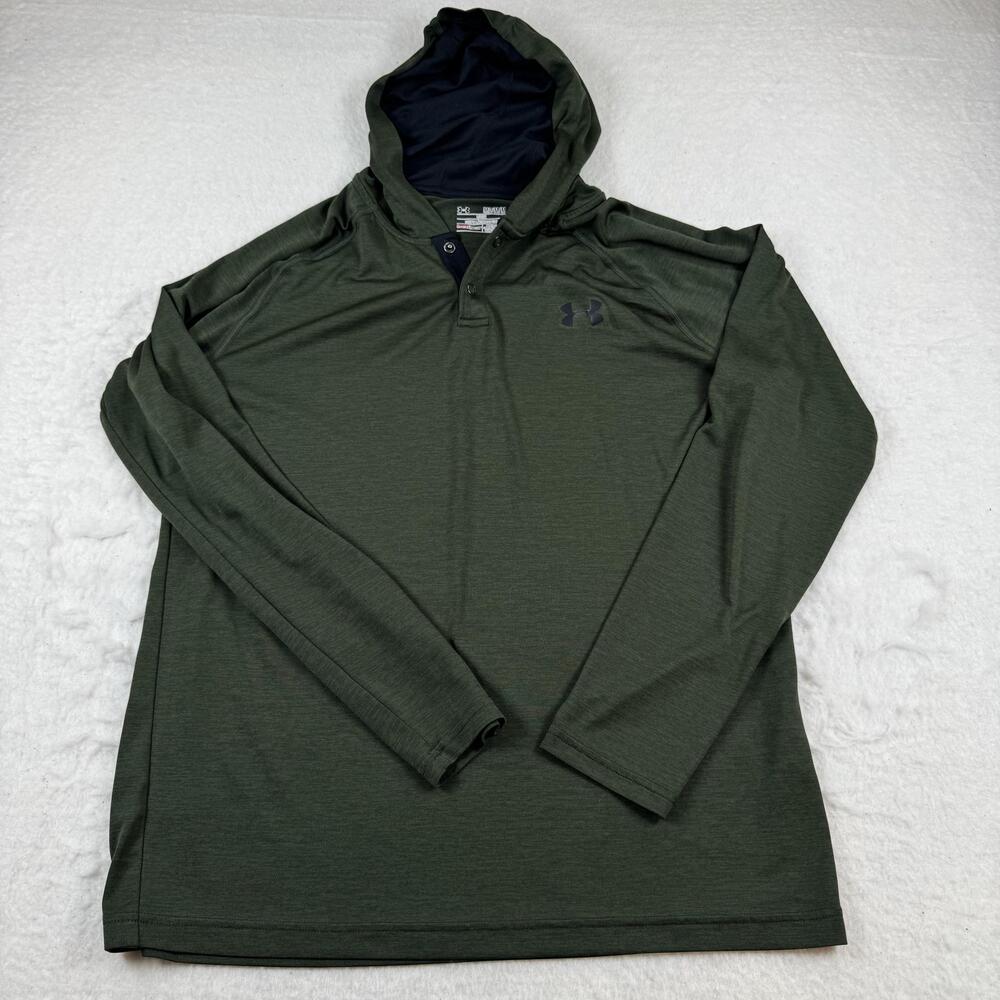 Under Armour Shirt Mens Size M Green HeatGear Hooded Henley Long Sleeve Training